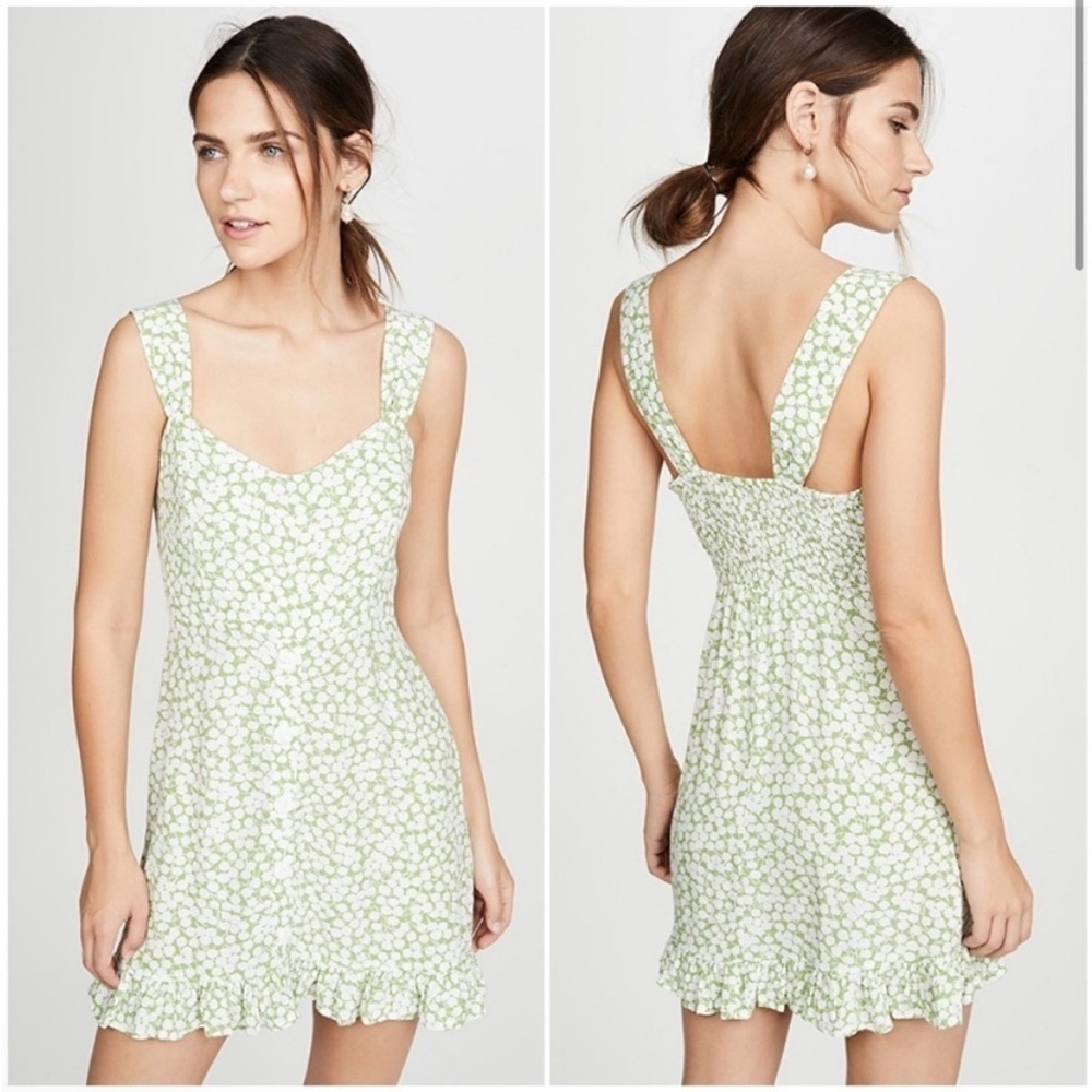 NEW Faithfull The Brand Lou Lou Mini Dress in Avocado Green Bella Floral size M
